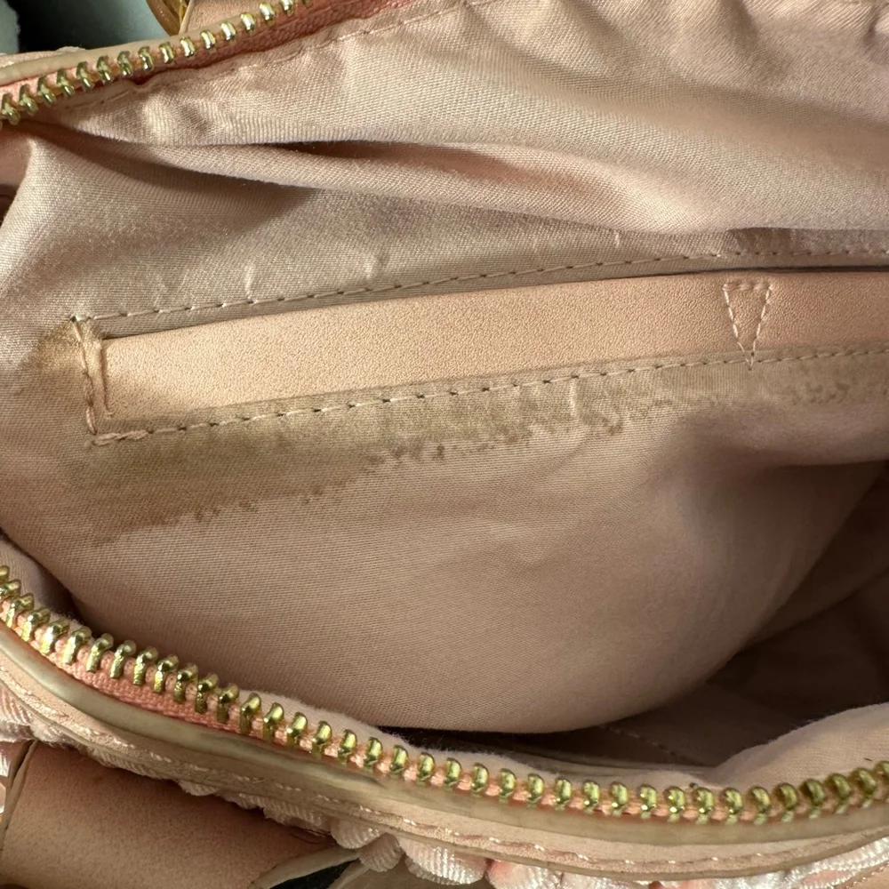 Pink Quilted Velvet Chevron Boston Satchel Handbag Crossbody Strap